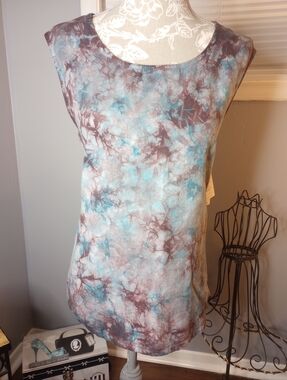 Sustainable Sleeveless Tie-Dye Scoop Neck Top - Blue & Brown NWT